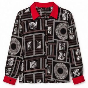 Vtg y2k‎ Plus sz 2X Blouse Greek Key Geometric Red Funky Maximalist Impulsive